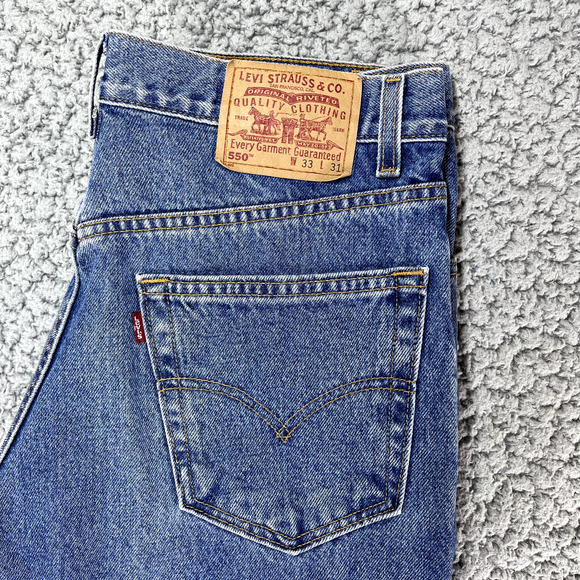 Vintage Levis 550 Jeans Men 33x31 (36"x30") Blue Denim Faded Cross Distressing - Picture 2 of 11